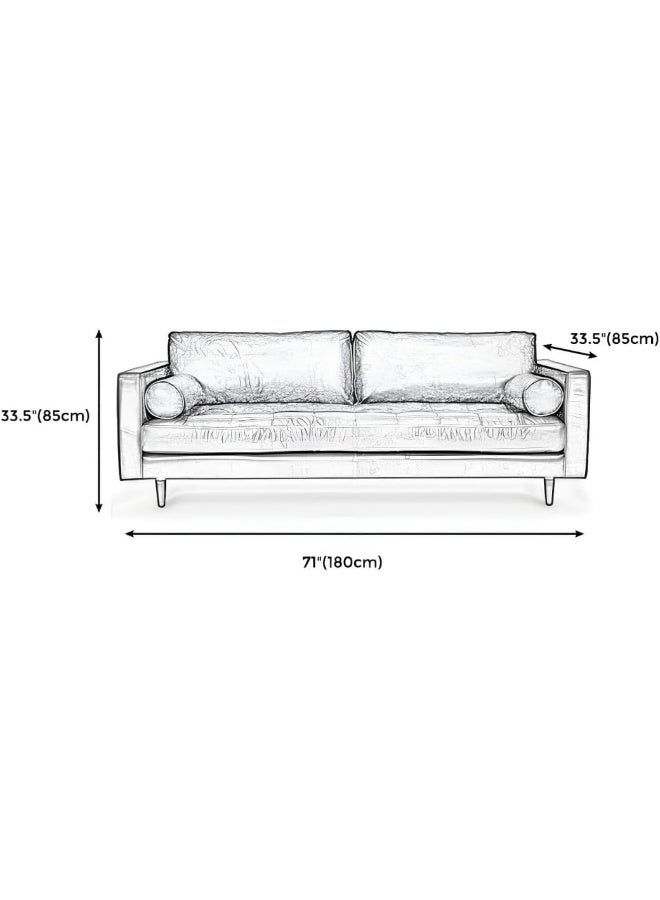 Ripple FURNITURE UAE Homes Genuine Leather Sofa with Square Arms, Down-Filled Cushions, 220 cm (Grey) - Image 2