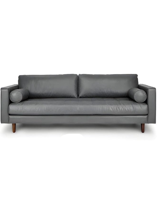 Ripple FURNITURE UAE Homes Genuine Leather Sofa with Square Arms, Down-Filled Cushions, 220 cm (Grey) - Image 1