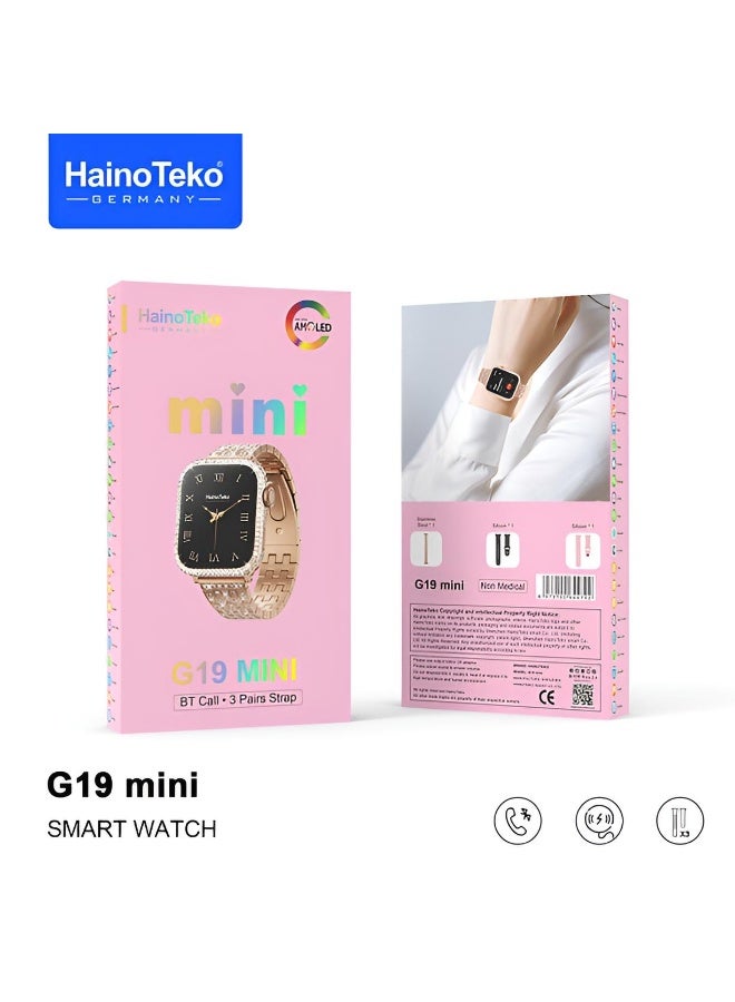 Haino Teko Germany G19 Mini Smart Watch – Bluetooth Call, 3 Straps, Health Tracking, Rose Gold - Image 3