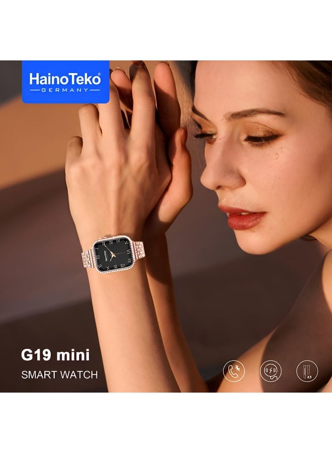 Haino Teko Germany G19 Mini Smart Watch – Bluetooth Call, 3 Straps, Health Tracking, Rose Gold - Image 4
