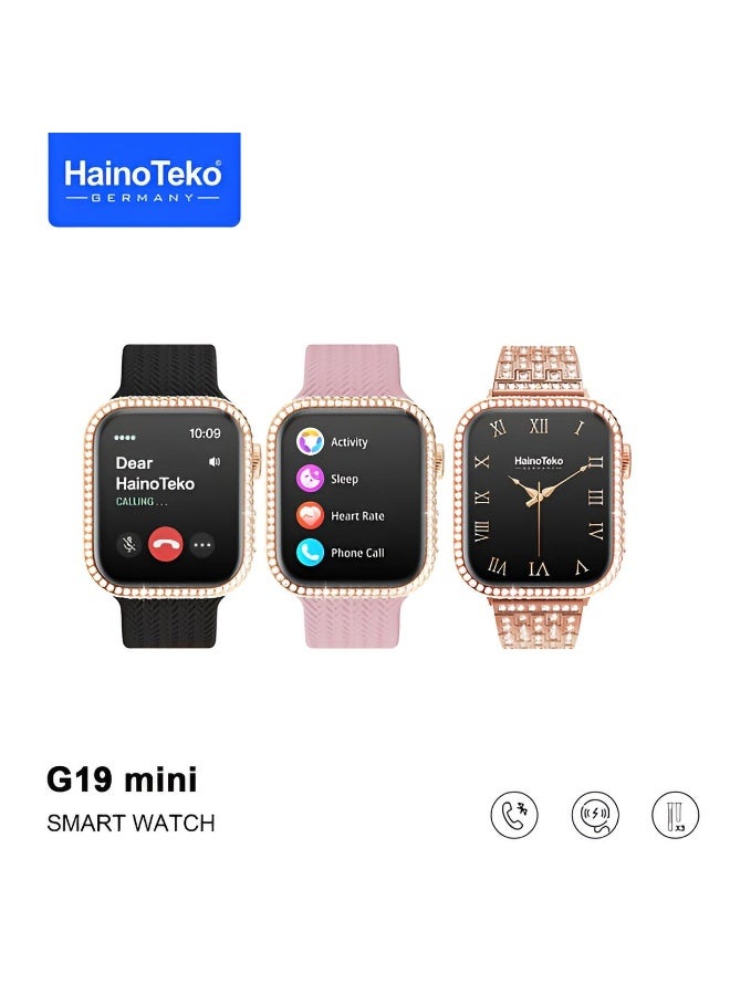 Haino Teko Germany G19 Mini Smart Watch – Bluetooth Call, 3 Straps, Health Tracking, Rose Gold - Image 5