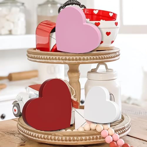 Tovwei Valentine's Day/St. Patrick's Day Decorations Tiered Tray Decor, 6 Pcs Heart and Shamrock Wooden Signs Table Decor for Home Kitchen Office - Image 4