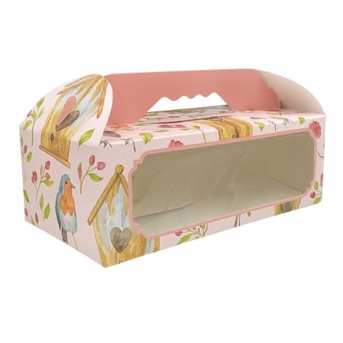 Chic a Choc 3 Cupcake Box with Window, (Pack of 8) Pink Birdhouse Floral Design. Fits 3 Jars, Loaf Cakes, Small Bread - Image 1