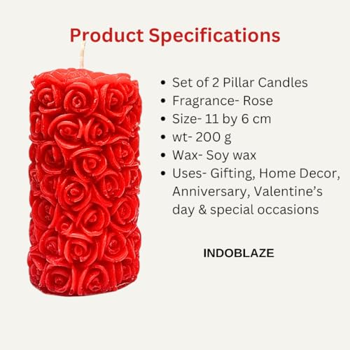 Indoblaze Rose Pillar Candles, Scented Candles for Home Decor and Gifting, Size- Big (2) - Image 3