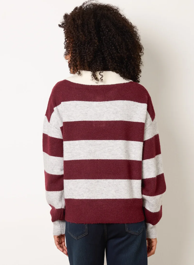 Blue Vanilla Stripe Knit Polo Jumper