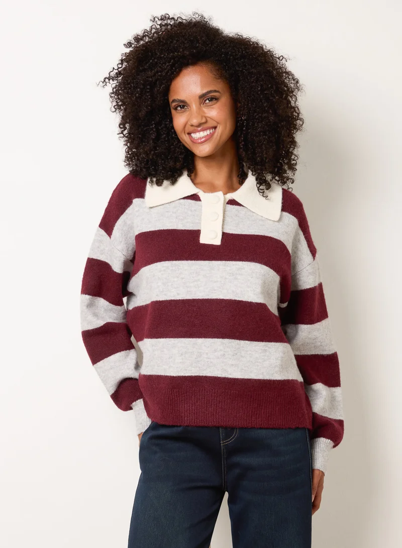 Blue Vanilla Stripe Knit Polo Jumper