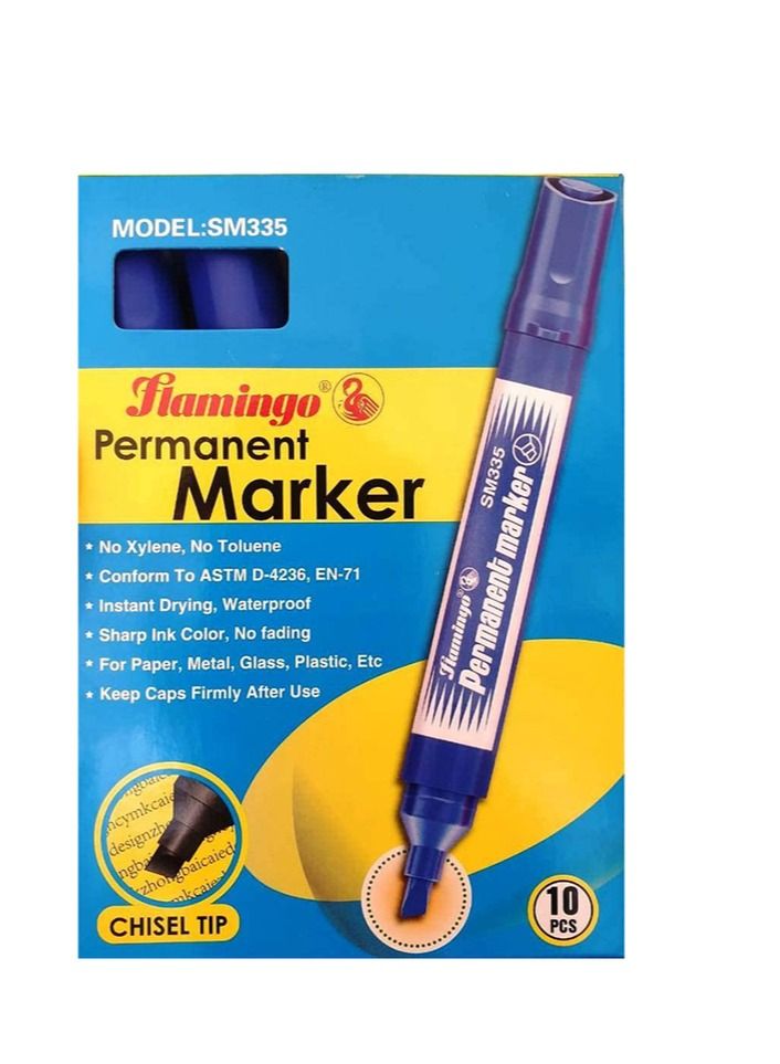 10 قطع قلم ماركر ثابت من فلامنجو ، أزرق