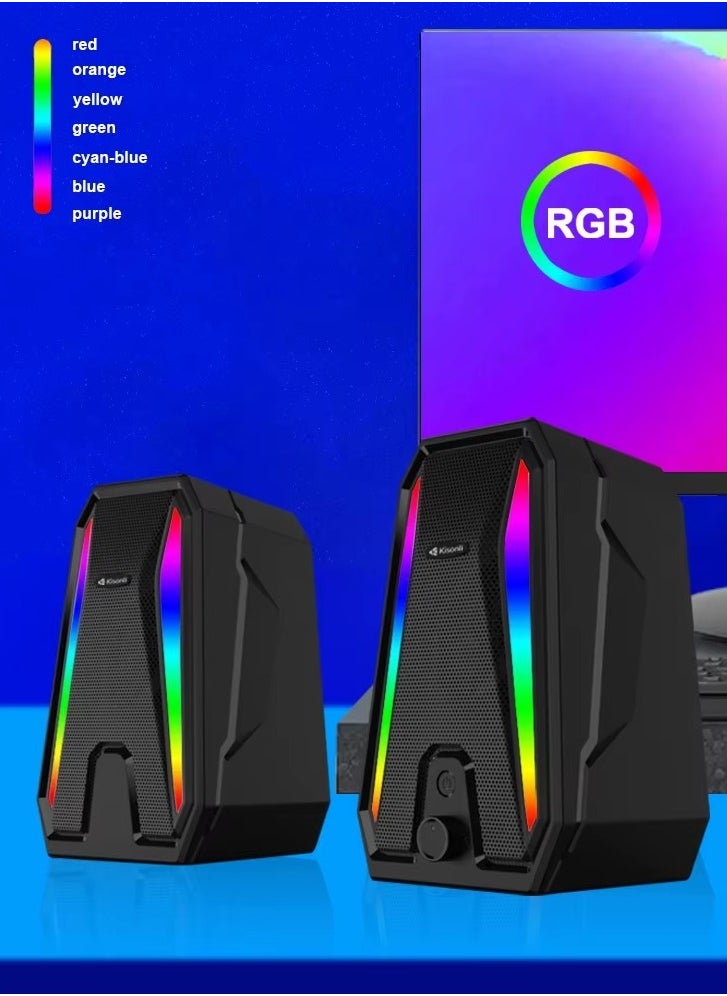 Kisonli - KISONLI X10 USB + AUX 3.5MM Speaker RGB Speaker for Computer, LAPTOP 5 WATT PER SPEAKER  WITH MODERN ERGONOMIC DESIGN PERFECT FOR YOUR COMPUTER  SETUP - Image 1