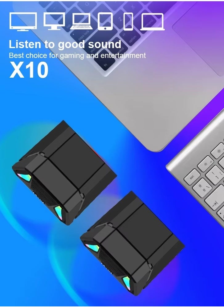 Kisonli - KISONLI X10 USB + AUX 3.5MM Speaker RGB Speaker for Computer, LAPTOP 5 WATT PER SPEAKER  WITH MODERN ERGONOMIC DESIGN PERFECT FOR YOUR COMPUTER  SETUP - Image 1