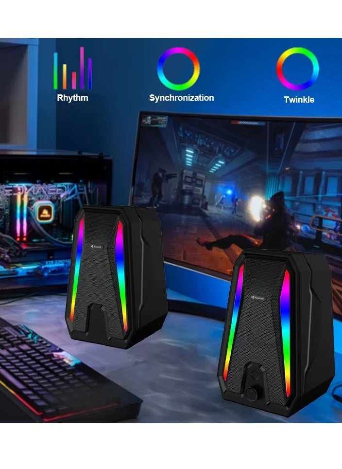 Kisonli - KISONLI X10 USB + AUX 3.5MM Speaker RGB Speaker for Computer, LAPTOP 5 WATT PER SPEAKER  WITH MODERN ERGONOMIC DESIGN PERFECT FOR YOUR COMPUTER  SETUP - Image 1
