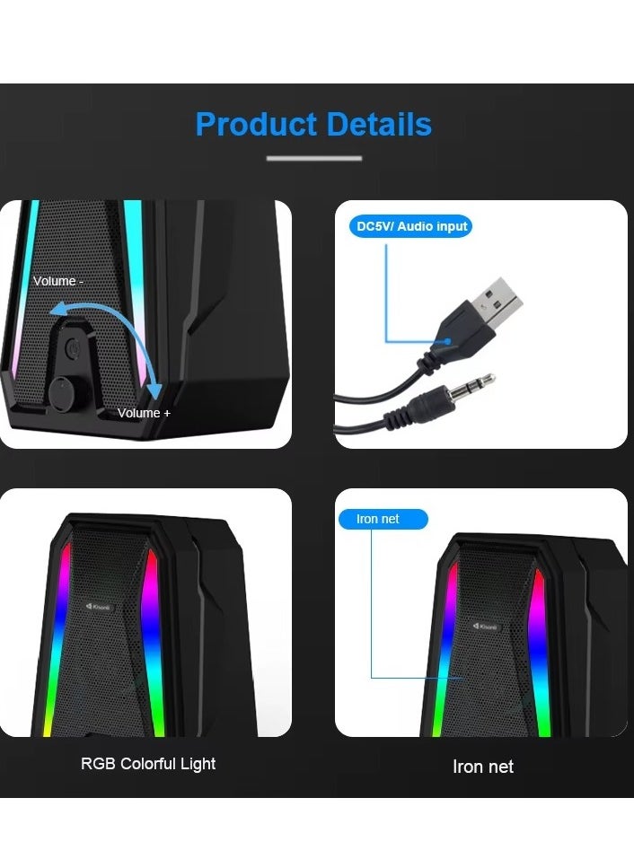 Kisonli - KISONLI X10 USB + AUX 3.5MM Speaker RGB Speaker for Computer, LAPTOP 5 WATT PER SPEAKER  WITH MODERN ERGONOMIC DESIGN PERFECT FOR YOUR COMPUTER  SETUP - Image 1
