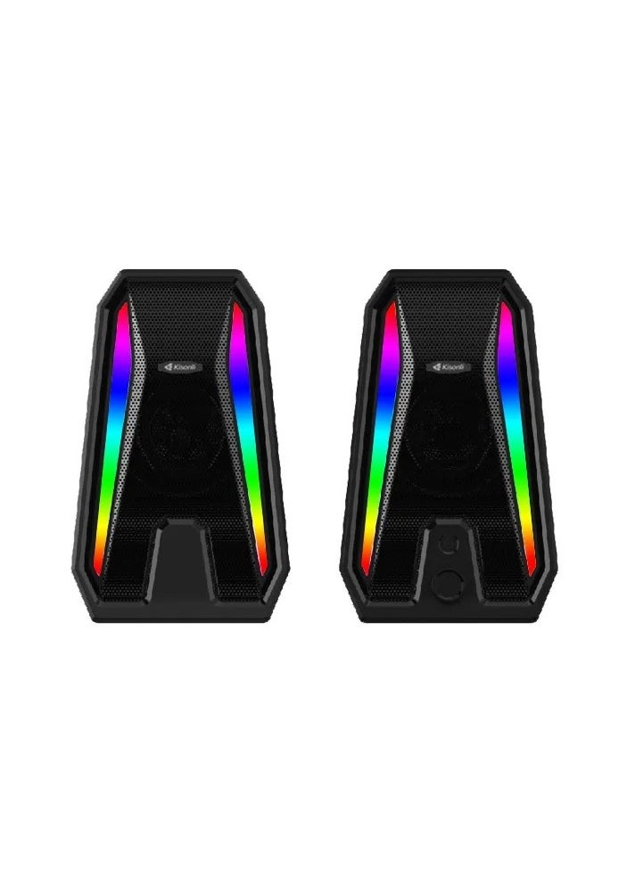 Kisonli - KISONLI X10 USB + AUX 3.5MM Speaker RGB Speaker for Computer, LAPTOP 5 WATT PER SPEAKER  WITH MODERN ERGONOMIC DESIGN PERFECT FOR YOUR COMPUTER  SETUP - Image 1