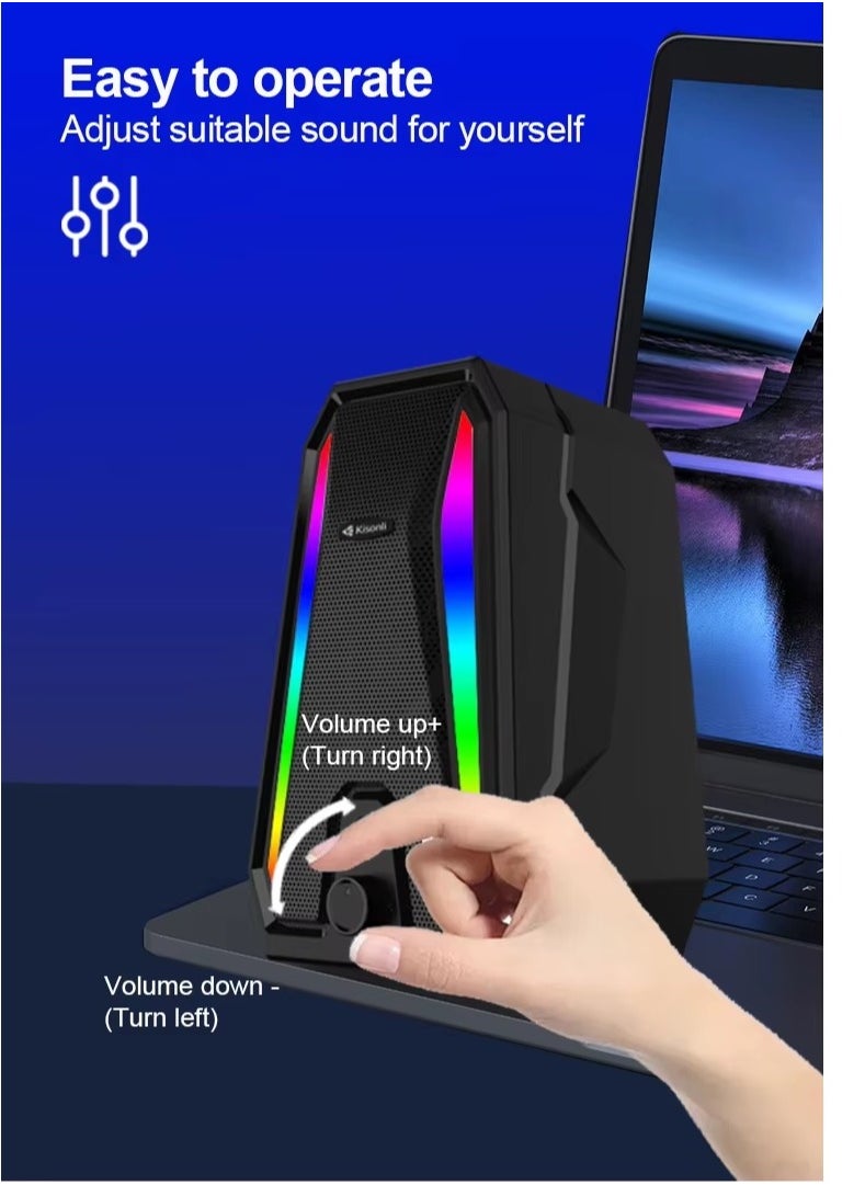 Kisonli - KISONLI X10 USB + AUX 3.5MM Speaker RGB Speaker for Computer, LAPTOP 5 WATT PER SPEAKER  WITH MODERN ERGONOMIC DESIGN PERFECT FOR YOUR COMPUTER  SETUP - Image 1