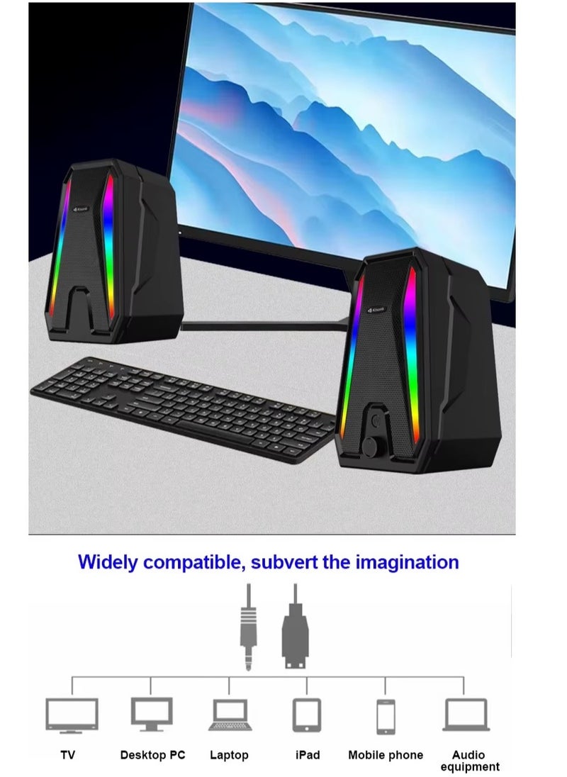 Kisonli - KISONLI X10 USB + AUX 3.5MM Speaker RGB Speaker for Computer, LAPTOP 5 WATT PER SPEAKER  WITH MODERN ERGONOMIC DESIGN PERFECT FOR YOUR COMPUTER  SETUP - Image 1