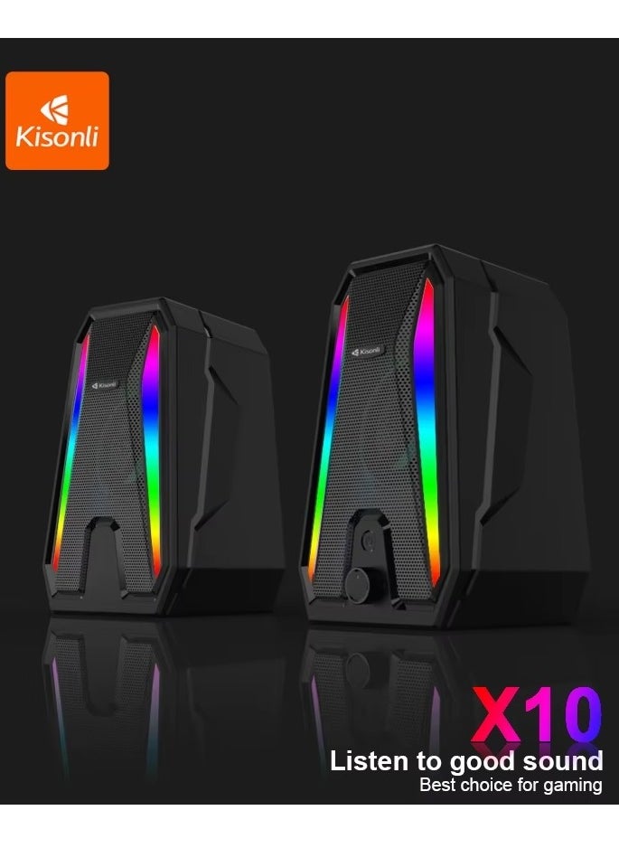 Kisonli - KISONLI X10 USB + AUX 3.5MM Speaker RGB Speaker for Computer, LAPTOP 5 WATT PER SPEAKER  WITH MODERN ERGONOMIC DESIGN PERFECT FOR YOUR COMPUTER  SETUP - Image 1
