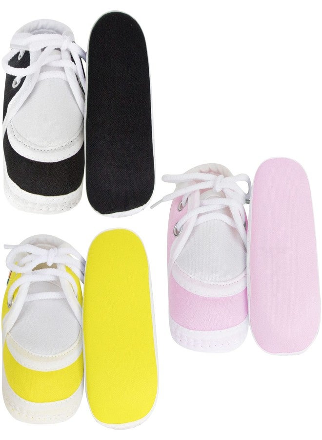 Neska Moda 6 To 12 Months Baby Boys & Girls Pack of 3 Pair Cotton Lace Baby Booties (Black,Baby Pink,Yellow) -SK145andBT9andSK146 - Image 4
