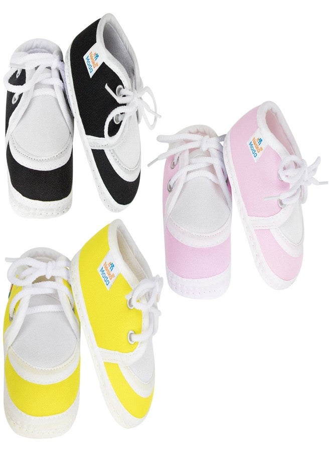 Neska Moda 6 To 12 Months Baby Boys & Girls Pack of 3 Pair Cotton Lace Baby Booties (Black,Baby Pink,Yellow) -SK145andBT9andSK146 - Image 3