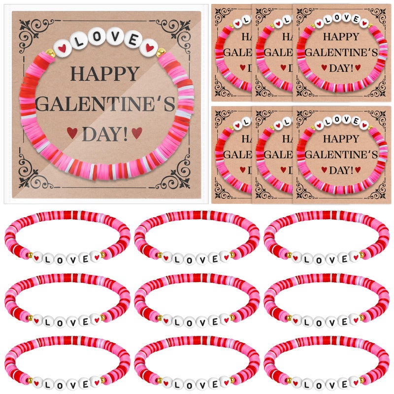 Denylo pro 6 Sets Valentine's Day Bracelets with Cards Bags Adjustable Charm Bracelets for Women Valentine's Day Gifts Party Favors - Image 1