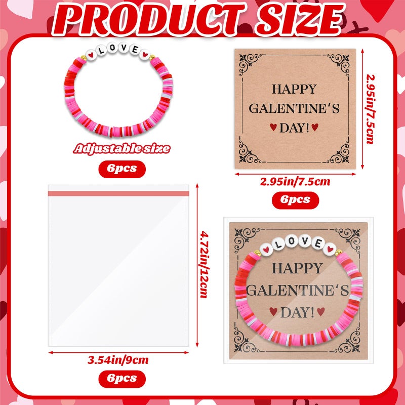 Denylo pro 6 Sets Valentine's Day Bracelets with Cards Bags Adjustable Charm Bracelets for Women Valentine's Day Gifts Party Favors - Image 2