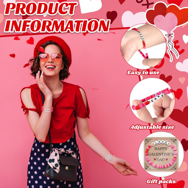 Denylo pro 6 Sets Valentine's Day Bracelets with Cards Bags Adjustable Charm Bracelets for Women Valentine's Day Gifts Party Favors - Image 3