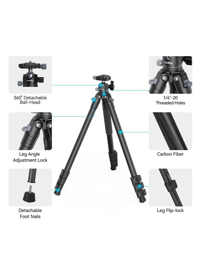 SMALLRIG SmallRig 54" Lightweight Compact Carbon Fiber Tripod with Detachable Monopod, 360° Ball Head, Quick Release Plate, Load up to 26.5 lbs/12 kg, for Canon for Sony, DSLR Camera, Phone, Camcorder-4060  - Image 2