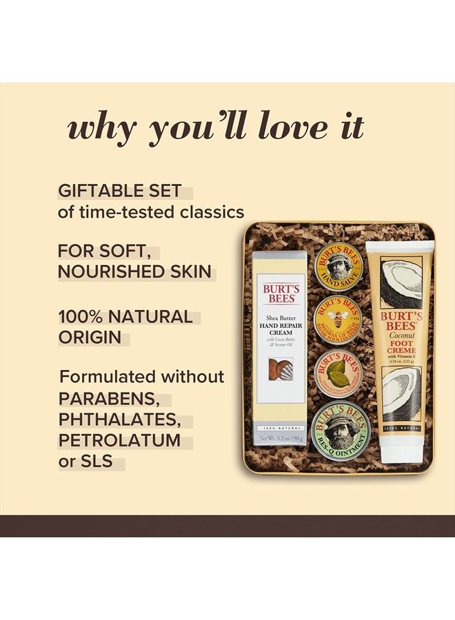 Burt's Bees Easter Basket Stuffers Gifts, 5 Body Care Products, Classics Set - Original Beeswax Lip Balm, Cuticle Cream, Hand Salve, Res-Q Ointment, Hand Repair Cream & Foot Cream, in Giftable Tin - Image 5