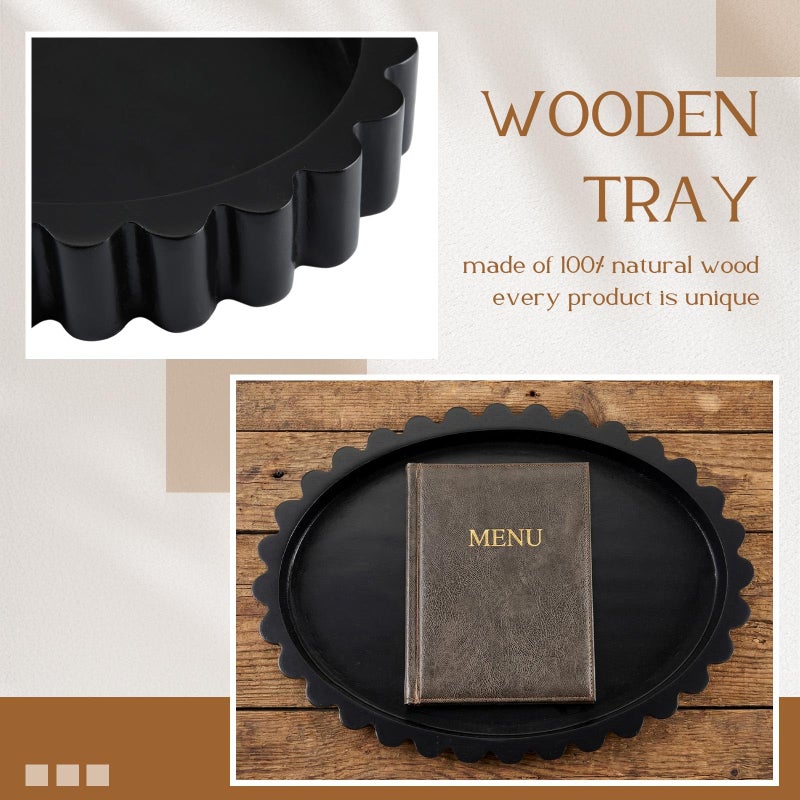 Teecyhooo 13.5 X9.5'' Decorative Tray for Coffee Tables Wooden Oval Trays Home Decor Coffee Table Tray for Living Room Kitchen Accent Table Counter Modern Decorative Trays Tables Centerpiece(Black) - Image 3