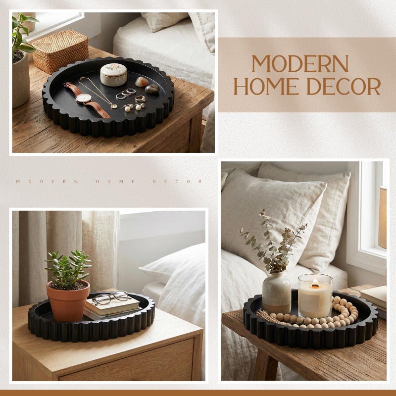 Teecyhooo 13.5 X9.5'' Decorative Tray for Coffee Tables Wooden Oval Trays Home Decor Coffee Table Tray for Living Room Kitchen Accent Table Counter Modern Decorative Trays Tables Centerpiece(Black) - Image 4