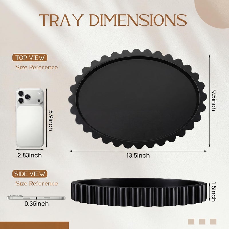 Teecyhooo 13.5 X9.5'' Decorative Tray for Coffee Tables Wooden Oval Trays Home Decor Coffee Table Tray for Living Room Kitchen Accent Table Counter Modern Decorative Trays Tables Centerpiece(Black) - Image 2