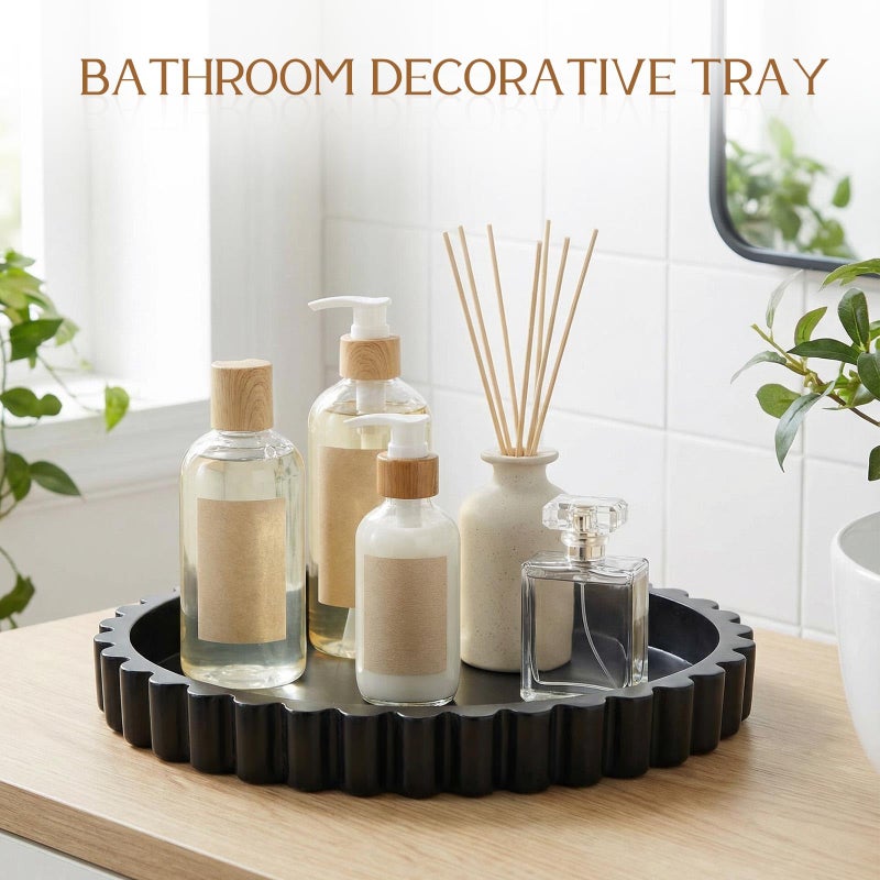 Teecyhooo 13.5 X9.5'' Decorative Tray for Coffee Tables Wooden Oval Trays Home Decor Coffee Table Tray for Living Room Kitchen Accent Table Counter Modern Decorative Trays Tables Centerpiece(Black) - Image 5