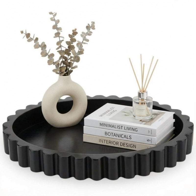 Teecyhooo 13.5 X9.5'' Decorative Tray for Coffee Tables Wooden Oval Trays Home Decor Coffee Table Tray for Living Room Kitchen Accent Table Counter Modern Decorative Trays Tables Centerpiece(Black) - Image 1