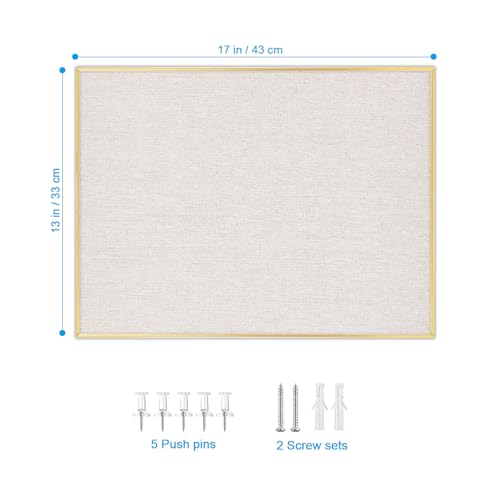 Aitakatta Bulletin Board with Golden Aluminum Frame Oatmeal White Fabric Cork Board for Walls 17 x 13 inches Pin Board with Push Pins for Office HomeGALFabric4333 - Image 3