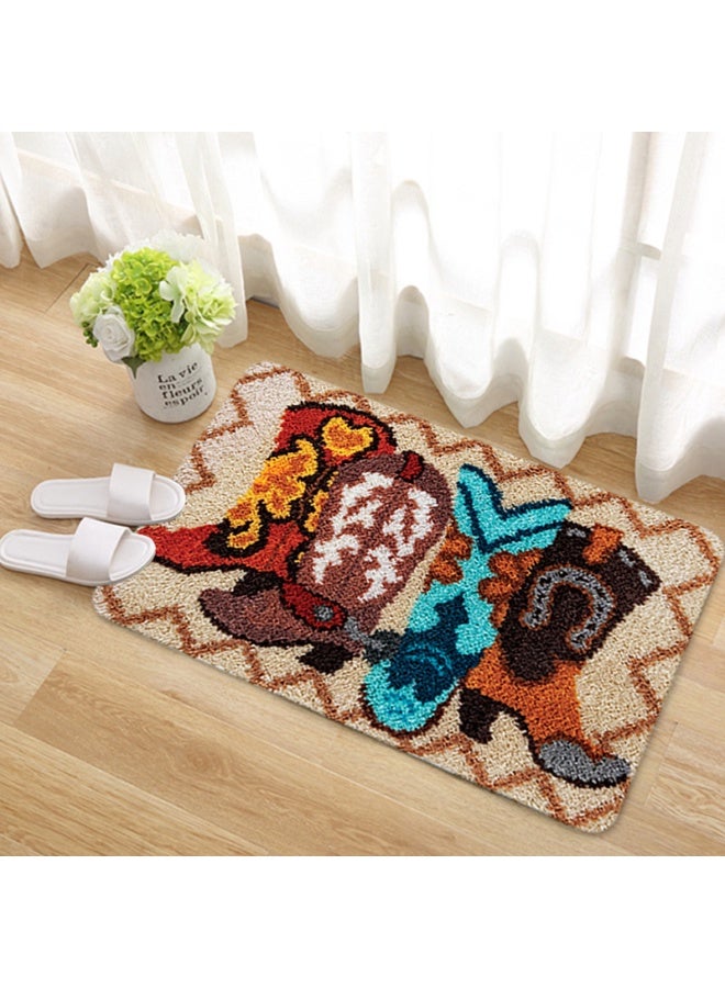 Embroidered rectangular mat, knitted door mat, carpet embroidery, entry door mat, hand embroidery DIY