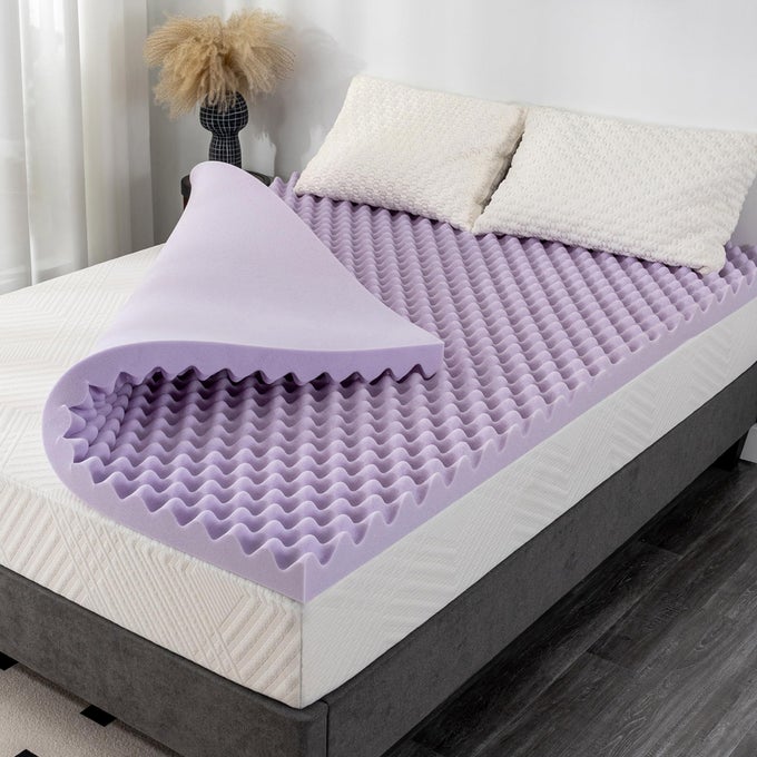 2 INCH EGG CRATE TWIN MEMORY FOAM MATTRESS TOPPER LAVENDER SCENT GEL INFUSED FOAM MATTRESS TOPPER FOR PRESSURE RELIEF CERTIPURUS CERTIFIED TWIN BED TOPPER PURPLE 3875