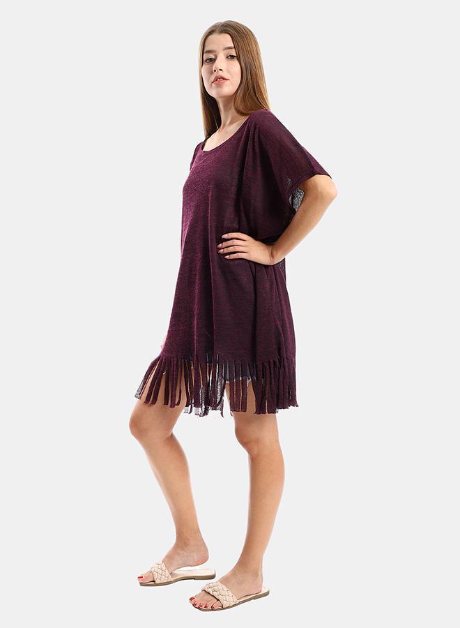 kady Jamila women solid pattern cover up with decorated fringeswomen ,purple-xl-2xl- Fitted - Image 2