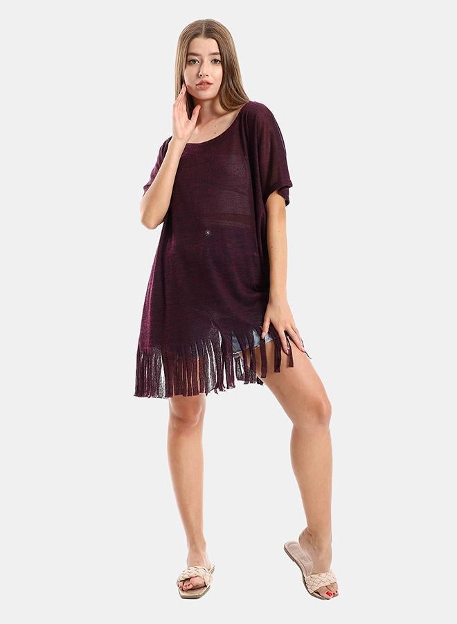 kady Jamila women solid pattern cover up with decorated fringeswomen ,purple-xl-2xl- Fitted - Image 1