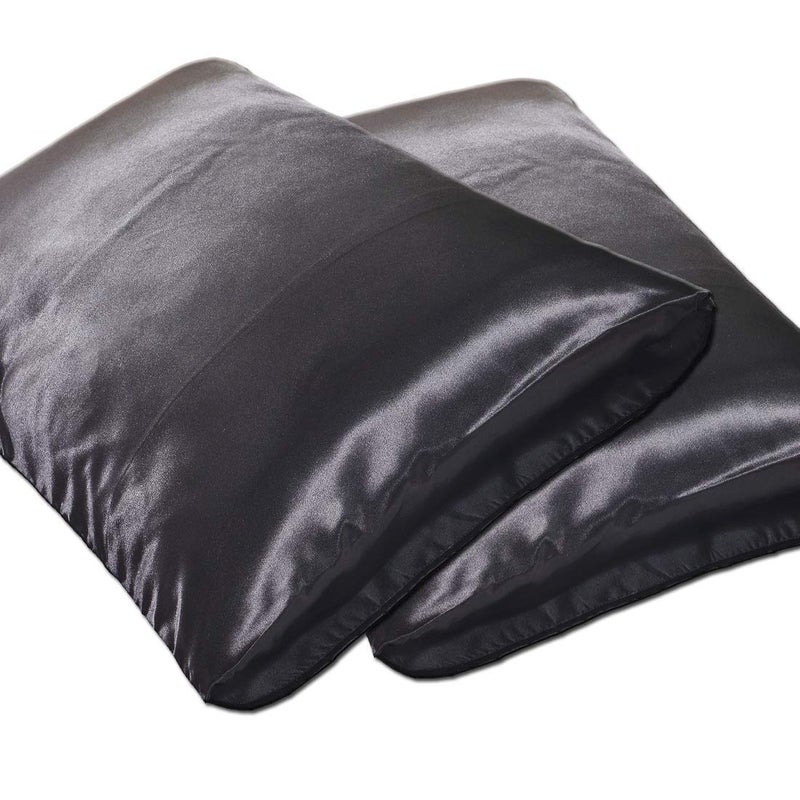 DEHMAN Satin 400 TC Pillow Cover, Standard, Black, 2 Pieces - Image 2