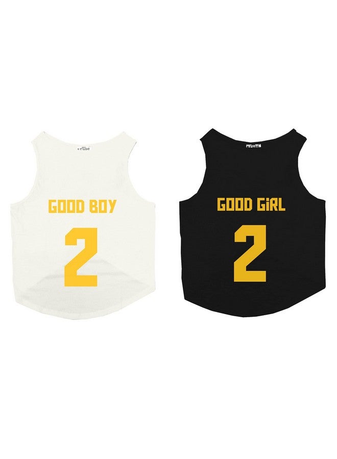 روسيبين مجموعة من 2 قميص Good Boy & Good Girl Jersey رقم 2 مطبوع عليه شعار Good Boy & Good Girl، سترة للكلاب بدون أكمام ورقبة دائرية، تي شيرت/تي شيرت، مجموعة ملابس/ملابس/تي شيرت هدية للكلاب (أبيض/أسود) مقاس Xx-Large (سانت برنارد، الدانماركي العظيم، إلخ) - Image 2