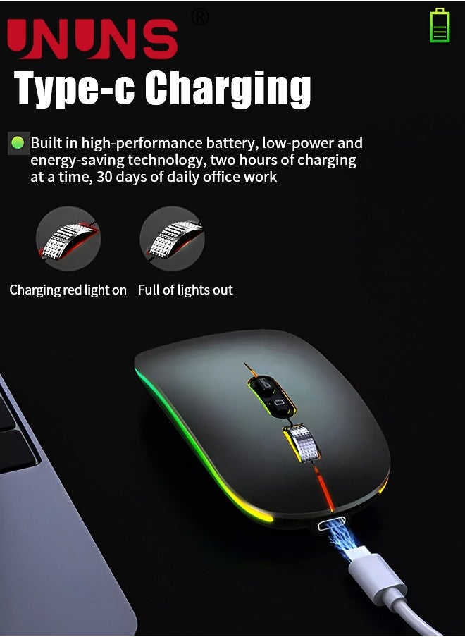 UNUNS - Wireless Bluetooth Mouse,Rechargeable Slim Silent Laptop Mouse,Portable BT5.2 And 2.4G USB Receiver Dual Mode Computer Mice,3 Adjustable DPI,For Notebook,Tablet,Phone,Black - Image 1