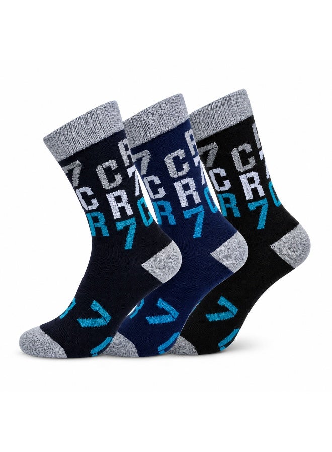 CR7 Kids Socks 3-Pack, Cotton Blend Crew Socks, Black and Navy, 70% Cotton, 29% Polyester, 1% Elastane - Image 2
