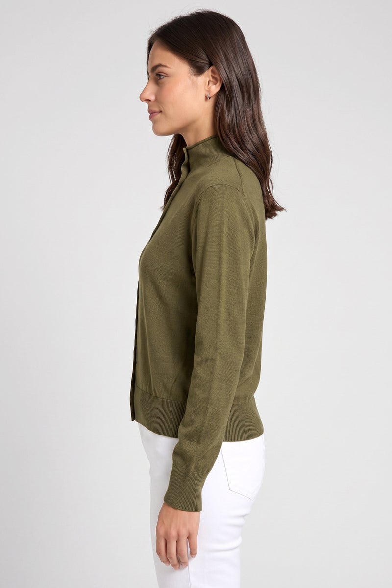Threadbare Women Funnel Neck Long sleeve Knitted Cardigan, Khaki Green - Image 3