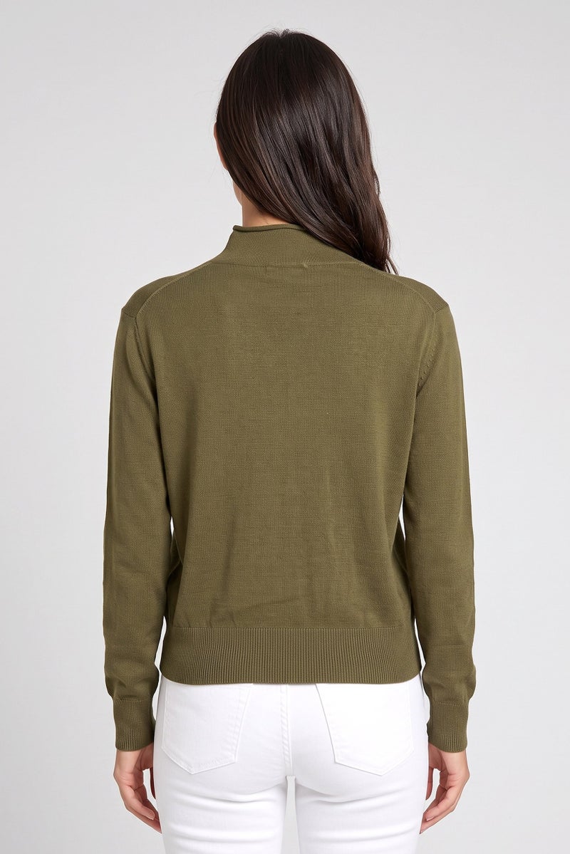 Threadbare Women Funnel Neck Long sleeve Knitted Cardigan, Khaki Green - Image 4