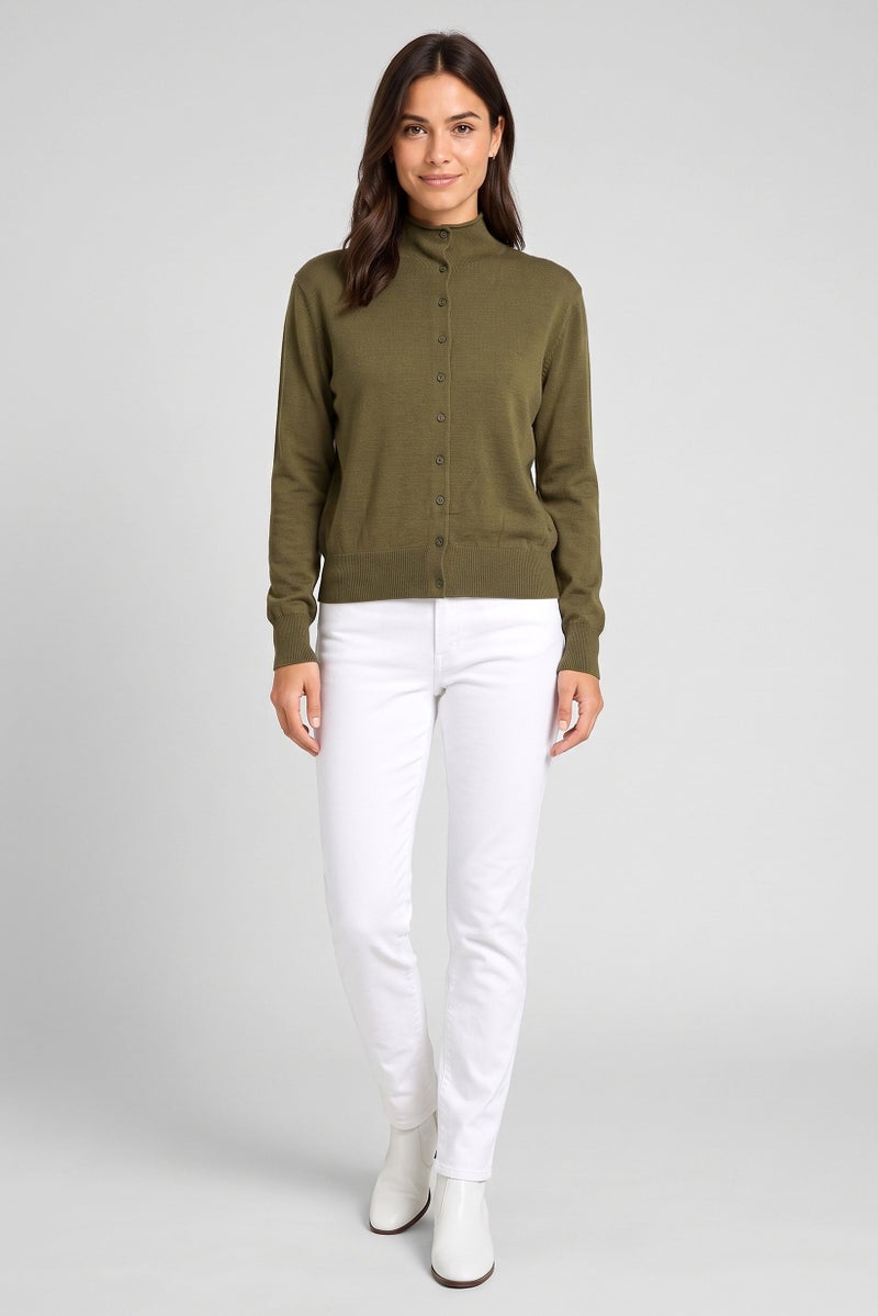 Threadbare Women Funnel Neck Long sleeve Knitted Cardigan, Khaki Green - Image 2