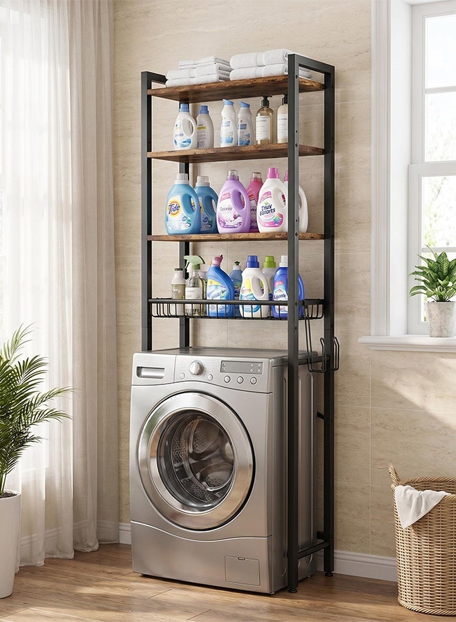 Forthcan Over The Toilet Storage Rack, 4-Tier Bathroom Organizer Shelf with Adjustable Shelves, Metal Frame, Basket, Toilet Paper Holder and Removable Hooks, Freestanding Space Saver for Bathroom, Laundry Room - Image 2