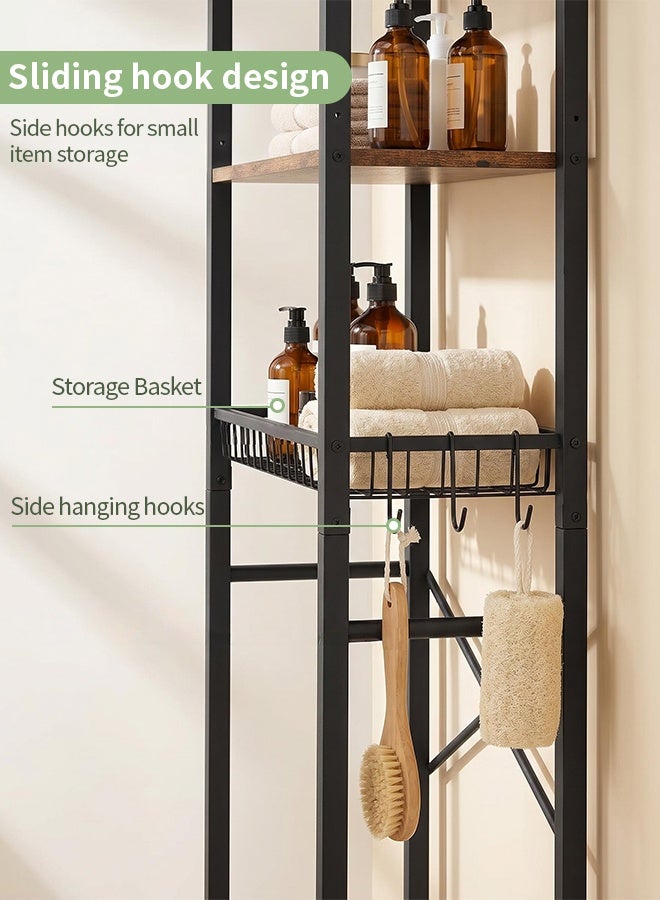 Forthcan Over The Toilet Storage Rack, 4-Tier Bathroom Organizer Shelf with Adjustable Shelves, Metal Frame, Basket, Toilet Paper Holder and Removable Hooks, Freestanding Space Saver for Bathroom, Laundry Room - Image 4