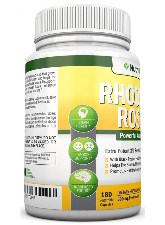 NutriONN Rhodiola Rosea - 500mg - 180 Vegan Capsules - 3% Rosavin 1% Salidroside Extract - Non-GMO - with Black Pepper for Enhanced Absorption - 6 Month Supply - Supplement for Energy & Stamina - Image 4