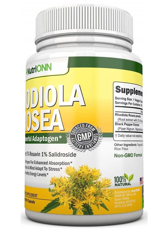 NutriONN Rhodiola Rosea - 500mg - 180 Vegan Capsules - 3% Rosavin 1% Salidroside Extract - Non-GMO - with Black Pepper for Enhanced Absorption - 6 Month Supply - Supplement for Energy & Stamina - Image 5