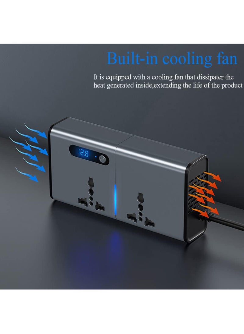 Rock Pow 200W Car Power Inverter DC 12/24V to 220V AC Car Inverter 3 USB 1 Type-C Ports Charger Adapter Car Plug Converter with Switch and Current LED Screen Suitable for Cars SUV & Truck  - Image 5