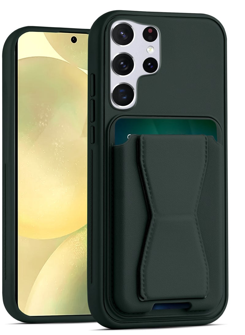 Leather back cover with card wallet Foldable Shockpoof Case compatible with Samsung Galaxy S23 Ultra (Green)