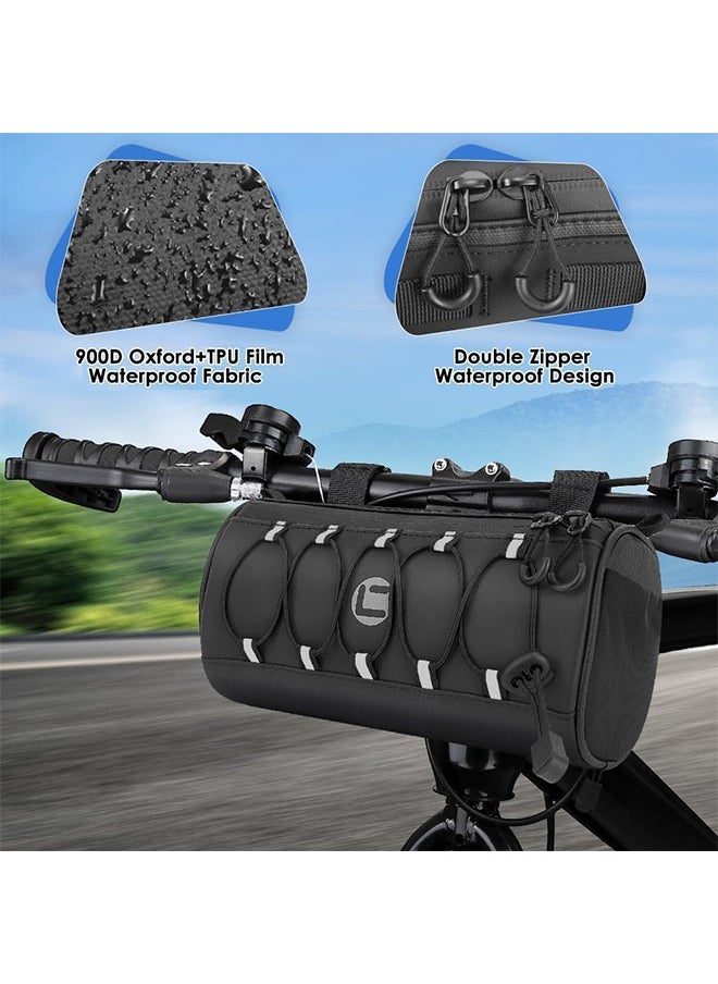MVAQKLM  Bike Handlebar Bag Waterproof - Bicycle Handlebar Bag with Large Reflective Area & Strips, Bike Front Pouch with Waterproof Zipper Shoulder Strap Removable Straps for Cycling  - Image 2